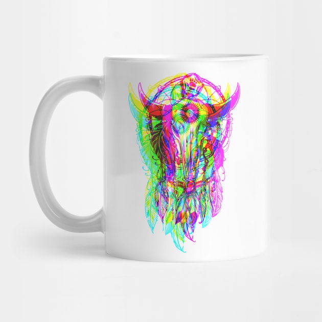 Bull Skull Dreamcatcher - Psychedelic Neon Colored by EDDArt